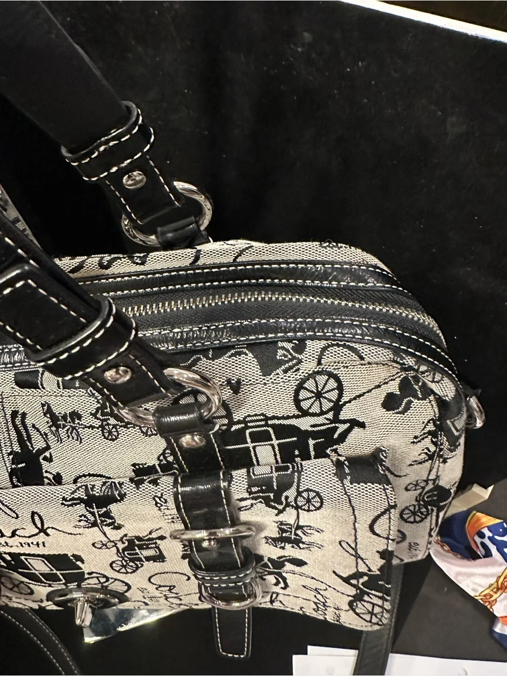 Coach  Chelsea Horse and Carriage Black and Cream Signature Canvas
